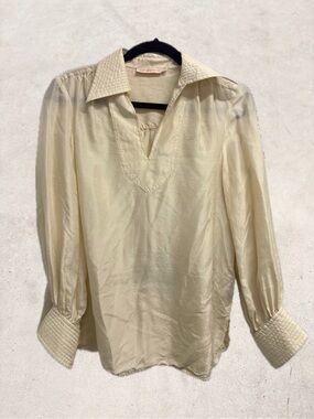 100% Silk Tori Burch Butter Yellow Collared Shirt